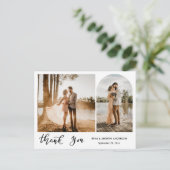Moderne dank u script bruiloft foto's briefkaart (Staand voorkant)