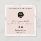 Moderne dank u script orde marmeren blush roze vierkante visitekaartje (Achterkant)