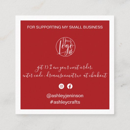 Moderne dank u script orde rode kerst vierkante visitekaartje (Achterkant)