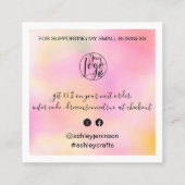 Moderne dank u script orde roze gradient ombre vierkante visitekaartje (Achterkant)