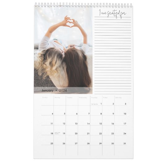 Moderne dankbaarheid foto kalender (Jan 2026)