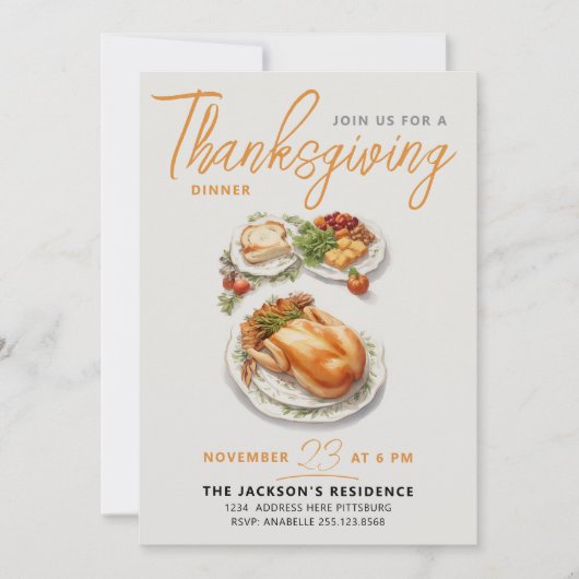 Moderne Dankbare Herfst Bedankt Diner Waterverf Kaart (Voorkant)