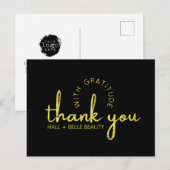 Moderne dankjewel Gold Glitter Black, aangepast Briefkaart (Voorkant / Achterkant)