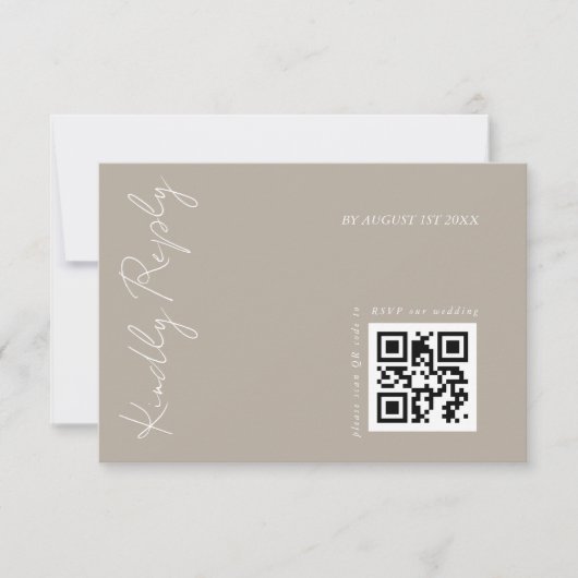 Moderne Dark Beige Wedding QR-code RSVP Kaartje (Voorkant)