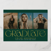 Moderne Dark Green 3 Faire-part de graduation phot (Recto)