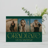 Moderne Dark Green 3 Faire-part de graduation phot (Debout devant)