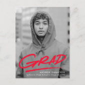 Moderne Dashed Afstudeerder Red Photo Graduparty Uitnodiging Briefkaart (Voorkant)