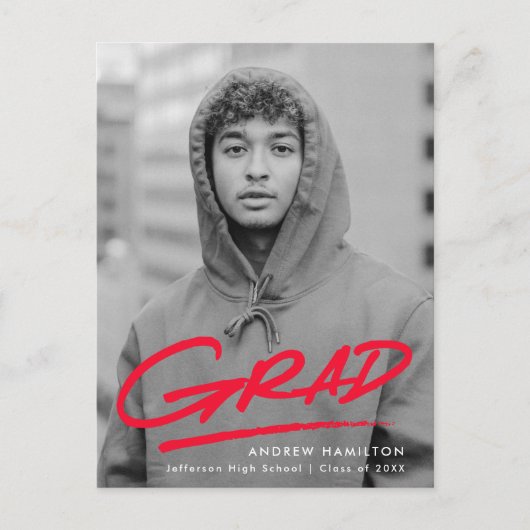 Moderne Dashed Afstudeerder Red Photo Graduparty Uitnodiging Briefkaart (Voorkant)