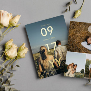 Moderne datum typografie foto save the date folie uitnodiging
