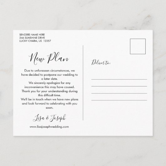 Moderne 'Datum Wijzigen' Uitgestelde Trouwdatum Aankondigingskaart (Achterkant)