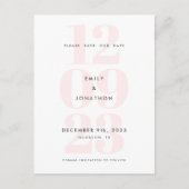 Moderne datumnummertypografie Roze Save the date Aankondigingskaart (Voorkant)