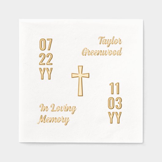 Moderne datums & kruisnaam in liefdevol geheugen folie servetten (Voorkant)