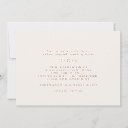 Moderne datumwijziging save the date (Achterkant)