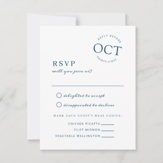 Moderne datumzegel Navy Blue Trouw-RSVP Save The Date (Voorkant)