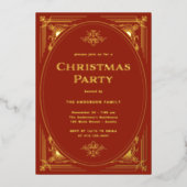 Moderne deco | Elegant rood kerstfeest goud Folie Uitnodiging (Voorkant)