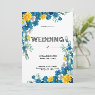 Moderne deco   Elegante bloemenbruiloft en witte b Kaart