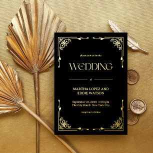 Moderne Deco Elegante Trouw Bruin en Goud Folie Uitnodiging