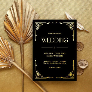 Moderne Deco Elegante Trouw Bruin en Goud Folie Uitnodiging