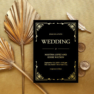 Moderne Deco Elegante Trouw Bruin en Goud Folie Uitnodiging