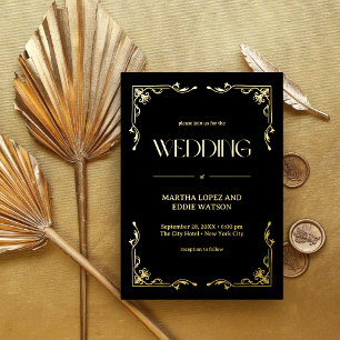 Moderne Deco Elegante Trouw Bruin en Goud Folie Uitnodiging