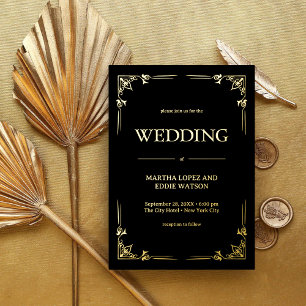Moderne Deco Elegante Trouw Bruin en Goud Folie Uitnodiging