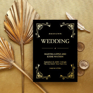 Moderne Deco   Elegante Trouw Bruin en Goud Folie Uitnodiging