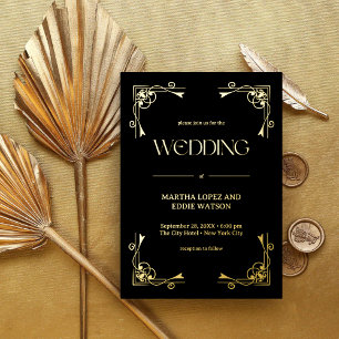 Moderne Deco Elegante Trouw Bruin en Goud Folie Uitnodiging