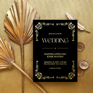 Moderne Deco Elegante Trouw Bruin en Goud Folie Uitnodiging