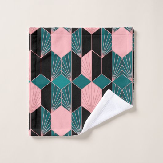 Moderne deco-stijl roze en Blauwgroen Bad Handdoek (Wasdoekje)