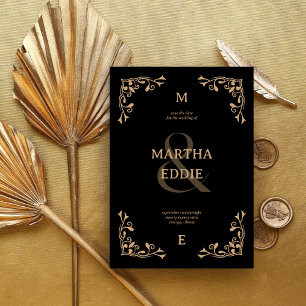 Moderne Deco Zwarte en Gouden Foto Achterwand Tr Save The Date