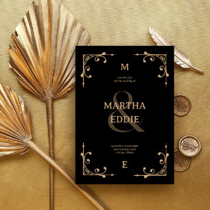 Moderne Deco Zwarte en Gouden Foto Achterwand Tr Save The Date