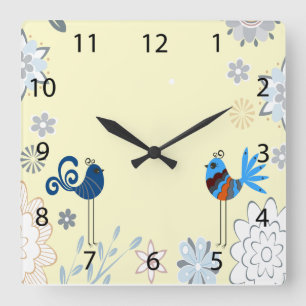 Moderne decoratieve blauwe vogels vierkante klok