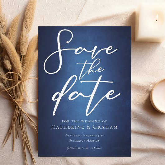 Moderne Deep Blue Minimalistische Waterkant Save The Date