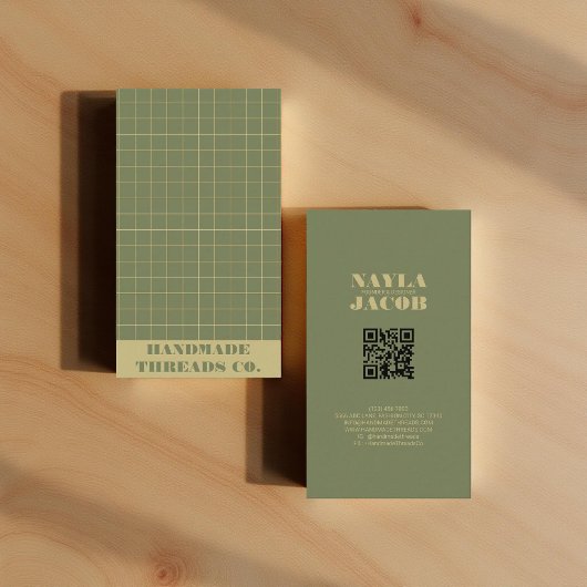 Moderne Deep Green geruit patroon QR-code Visitekaartje