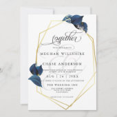 Moderne Deep Indigo Blue en GoldBarefootBride™ Kaart (Voorkant)