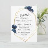 Moderne Deep Indigo Blue en GoldBarefootBride™ Kaart (Staand voorkant)