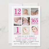 Moderne Deep Pink Fotocollage Eerste Verjaardag Kaart (Voorkant)