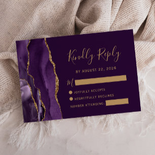 Moderne Deep Purple Goud Agaat Donkere Bruiloft RSVP Kaartje