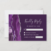 Moderne Deep Purple Zilveren Agaten Trouwkaart RSVP Kaartje (Voorkant)