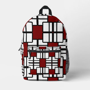 Moderne Deep Red, Black & White geometrische rugza Bedrukte Rugzak