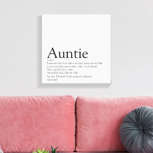 Moderne definitie van tante met zwart en wit canvas afdruk (Insitu (Woonkamer))