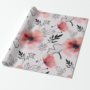 Moderne delicate oranje bloem bladeren cadeaupapier