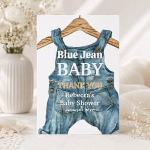 Moderne Denim Blauwe Spijkerbaby Jongens Babyfeest Bedankkaart