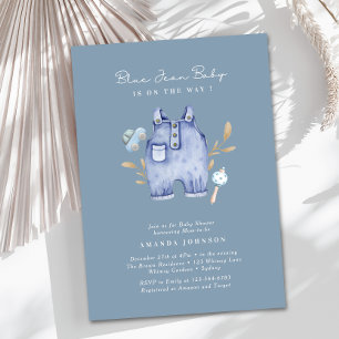 Moderne Denim Blauwe Spijkerbroek Baby Shower Kaart