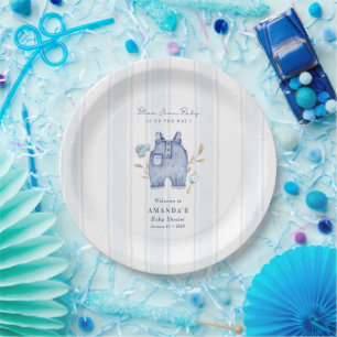 Moderne Denim Blauwe Spijkerstrepen Baby Shower Papieren Bordje