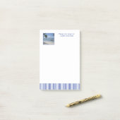 Moderne denim blauwe strepen met aangepaste foto post-it® notes (Op bureau)