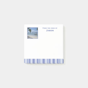 Moderne denim blauwe strepen met foto post-it® notes