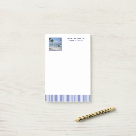 Moderne denim Blue Stripes met aangepaste foto Post-it® Notes (Op bureau)
