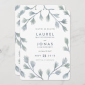 Moderne dennen groene + witte Save the Date Kaarte (Voorkant / Achterkant)