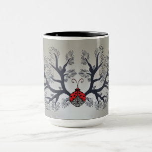 Moderne dennenboom en dennenkegels canvas tas mok